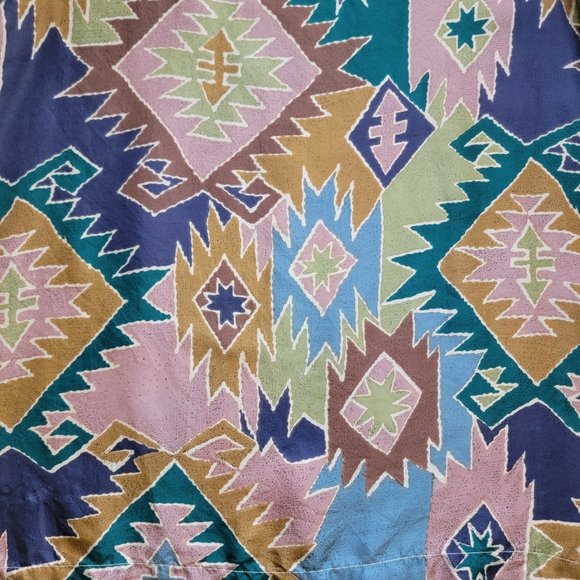 Aztec Print 100% Silk Short Sleeve Blouse - Picture 3 of 12